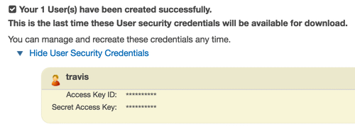 Credentials shown once for a new user