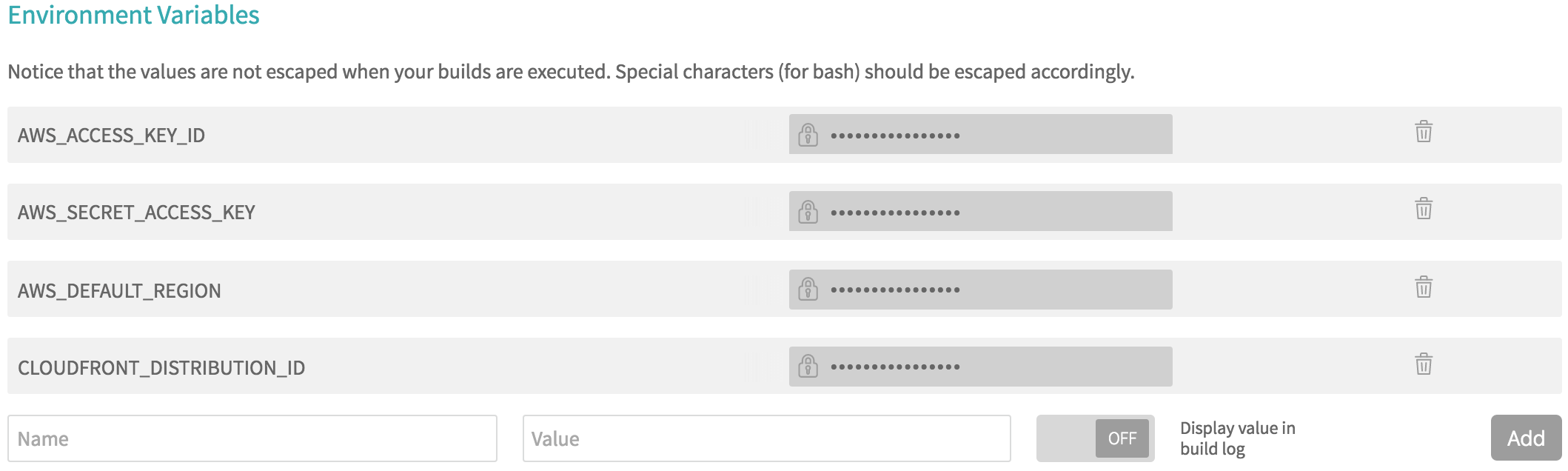 Travis environment variables